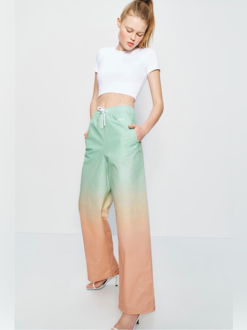 A.P.C.~Pantalon Ombre Wide-Leg Drawstring Haze Pants~Size Medium~$380~
